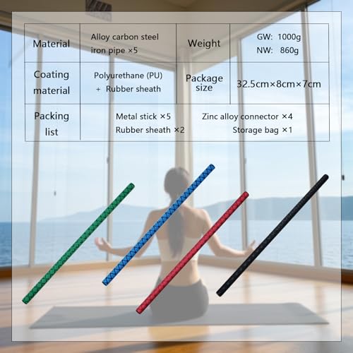 The Huang Yunming yoga stick is made of sturdy steel that is 5 feet high and an adjustable stretching stick, providing flexibility, agility, and balance. Multi functional fitness stick with 5 steel pipes - color: Blue