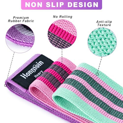 Honmein Resistance Bands for Working Out, 3 Levels Exercise Bands Workout Bands Set for Women Men, Hip Legs Booty Bands for Home Fitness, Gym, Yoga, Pilates