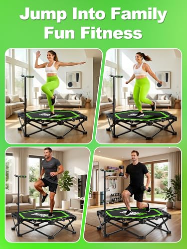 Mini Trampoline for Adults, 42" Foldable Fitness Rebounder with Adjustable T-Bar, 450lb Capacity, Non-Slip Pad for Home Gym Workout