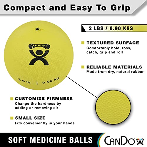 CanDo Soft Medicine Ball 5" Diameter 2lb Yellow Exercise Ball for Physical Therapy and Fitness Exercises, Easy Grip Rubber Weighted Ball for Workouts - size: 2 Pound