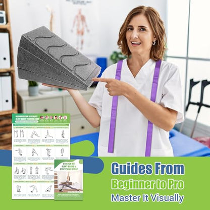 ODCPN Squat Wedge Block, 5 Adjustable Angles Slant Board for Calf Stretching with Stretching Strap & Poster, 520 LBS Heel Elevated Squat Wedge Capacity for Yoga, Ankle Physical Therapy & Mobility - color: Gray