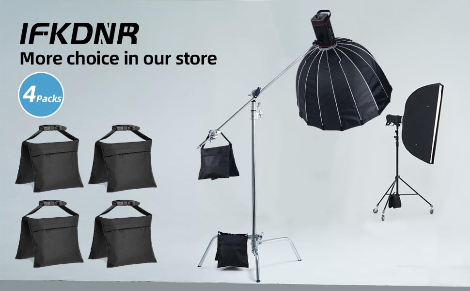 4 Packs Sandbags, Heavy Duty Sand Bags with 8 PE Bags, Sand Bags with Buckle Straps for Support Light Stand, C Stand, Light Stand with Caster, More 2/4/6/8/10/12/14 Packs Sandbag to Choose.