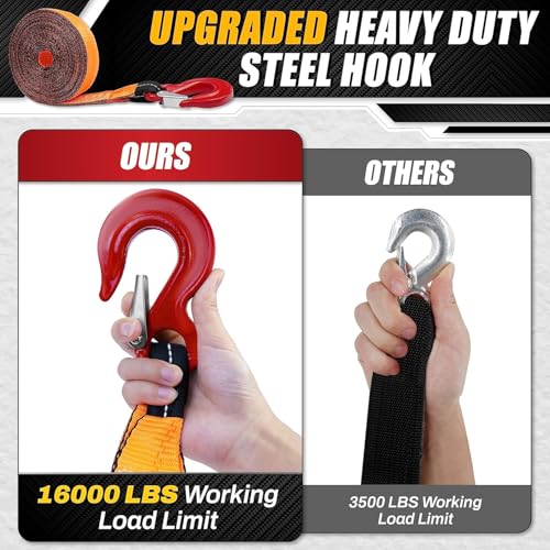 [PREMIUM] Boat Trailer Winch Strap With Supper Steel Hook, 15000 LBS Break Strength, Two Layers Winch Strap, Winch Pulley Strap For Boat Trailer Replacement, Towing Vehicles & Boat Accessories 2"x20'