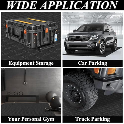4 x 6 FT Garage Floor Mat, 1.5mm Thick Diamond Plate PVC Garage Flooring, Waterproof Trailer Mat Floor Protection for Home, Gym, Garage, and Vehicles - Black
