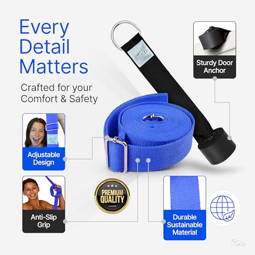Leg Stretcher Strap with Door Anchor and Resistance Band, Splits Trainer - color: Deep Blue