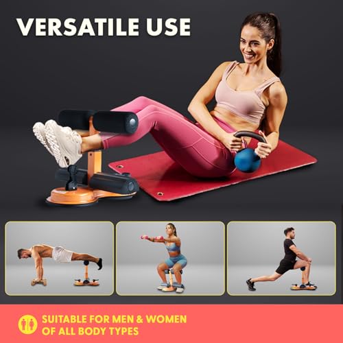 Portable Sit Up Bar Floor Holder with 2 Strong Suction Cups for Abs, Pull Up Bar, Sticky Pad, Adjustable Foot Holder for Thigh, Workout for Office Home Gym for Men and Women, Support 661 lbs