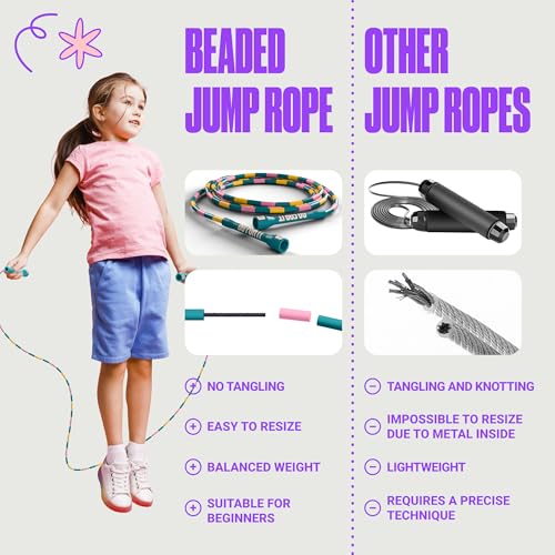 Sportbit Custom-Fit Beaded Jump Rope – Adjustable Length for Kids & Adults, Men & Women – Durable Fitness Rope for Gym & Home
