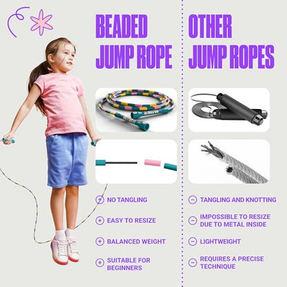Sportbit Custom-Fit Beaded Jump Rope – Adjustable Length for Kids & Adults, Men & Women – Durable Fitness Rope for Gym & Home