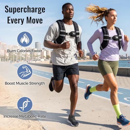 Weighted Vest, 6lb/8lb/10lb/12lb/15lb/18lb/20lb/24lb/30lb for Men Women, Reflective Stripe Adjustable Buckle, Comfortable Durable Rucking Vest for Walking Running Strength Training