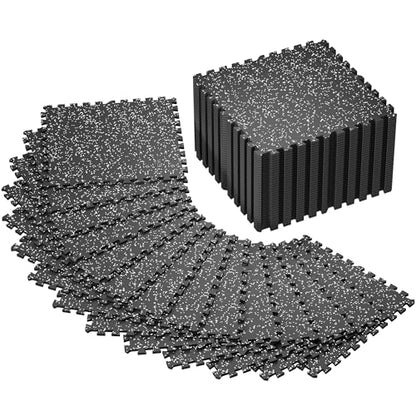 SUPERJARE 0.4'' Thick 48 Pcs 192 Sq Ft Rubber Top Exercise Equipment Mats, High Density EVA Foam Mats with Rubber Top, Interlocking Gym Flooring for Home Gym, Protective Workout Mat, Black/Grey - size: 48 Tiles (192 Sq Ft)