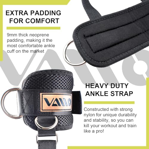 VAIIO Ankle Straps for Cable Machines,Adjustable Comfort fit Neoprene, Reinforce Double D-Ring - Premium Ankle Cuffs to Improve Abdominal Muscles, Lift The Butts, Tone The Legs for Men & Women