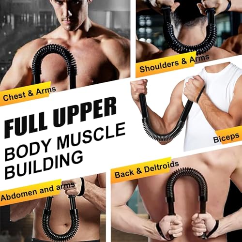 Power Twister Bar - Chest & Arm Exerciser, Upper Body Strength Trainer with 20-66 lb Resistance, Non-Slip Grips & Wrist Straps for Home Gym Workout