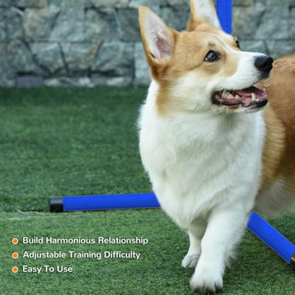 4-Piece Dog Agility Jump Set with Adjustable Height Bars for Training and Exercise, Blue ABS Hurdles with Carry Bag
