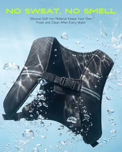 Weighted Vest, Weight Vest for Women Men, 5/10/15 lb Washable Silicone Soft Iron Workout Vest with Reflective Strips & Arm Pocket, Ultra Thin Fitness Vest for Training Walking Yoga - size: 10 LB