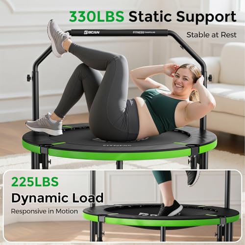 BCAN SP3 40/48" Exercise Rebounder Trampoline for Adults, Handlebar, Indoor - color: 40IN-U-Handle-Green