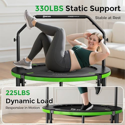 BCAN SP3 40/48" Exercise Rebounder Trampoline for Adults, Handlebar, Indoor - color: 40IN-U-Handle-Green