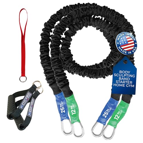 American Made Resistance Band Home Gym Starter Set - 2 Compact Stackable Resistance Bands for Men and Women, Travel Friendly (12 lbs/ 25 lbs)