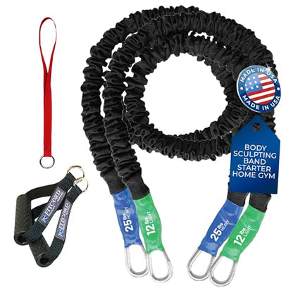 American Made Resistance Band Home Gym Starter Set - 2 Compact Stackable Resistance Bands for Men and Women, Travel Friendly (12 lbs/ 25 lbs)
