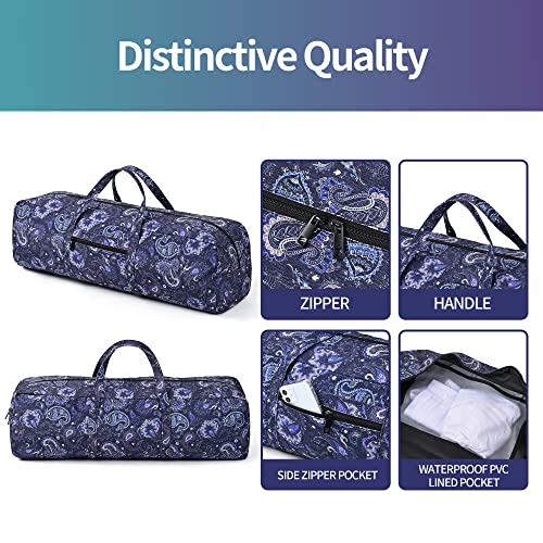 | Yoga Mat Bag | Large Yoga Mat Carrier with Wet Pocket | Yoga Gifts | Gym Tote Bag for Women - color: Blue cashew flower