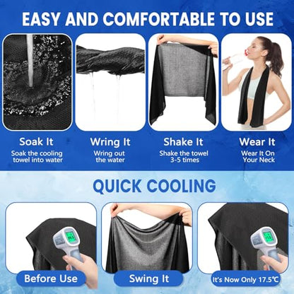 150 Pack Cooling Towels Bulk 40 x 12 Inch Large Chilly Breathable Sweat Sports Cold Towels Sublimation Microfiber Ice Neck Rag for Hot Weather Workout Gym Team Gift (Black) - color: Black
