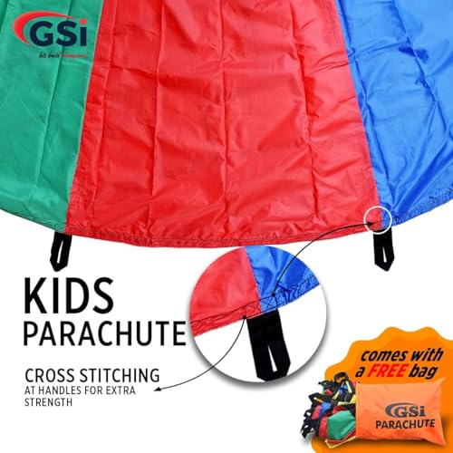 GSi Kids Play Parachute Rainbow Parachute Toy Tent Game for Children Gymnastics Cooperative Play and Outdoor Playground Activities (12 Feet) - size: 12 Feet