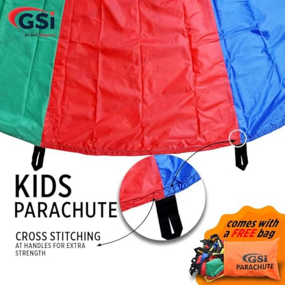 GSi Kids Play Parachute Rainbow Parachute Toy Tent Game for Kids Gymnastics Cooperative Play and Outdoor Playground Activities (6 Feet)