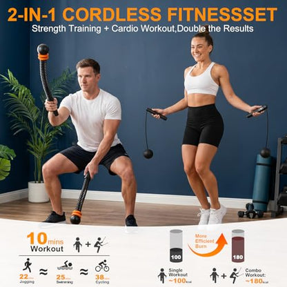 RYACO Ropeless Battle Ropes for Home Gym – Heavy Duty Portable Cordless Battle Ropes for HIIT,Strength& Low-Impact Aerobic Training for Men & Women,Equipped with Detachable Weight Rings, Counting Jump Ropes , Black
