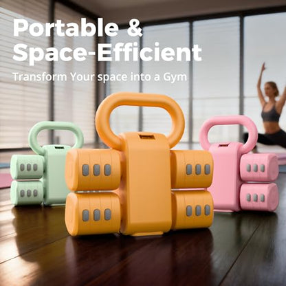 2-in-1 Adjustable Dumbbell Set for Women - 4 Levels (2.2lbs to 12.1lbs) - Home Gym Weights for Women at Home - Fitness Dumbbells - color: Orange