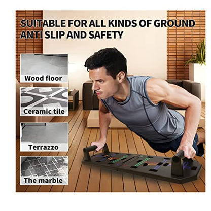 Push Up Board At Home Workout Equipment for Arms Shoulder Chest Back and Hands Pushup board with Hand Grip Foldable Pushup Bar with Color coded positions for Muscle Growth and Strength.