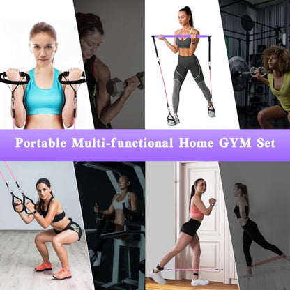 Pilates Bar Kit with Resistance Bands,Pilates Bar with Stackable Bands Workout Equipment for Legs,Hip,Waist and Arm,Exercise Fitness Equipment for Women & Men Home Gym Yoga Pilates - color: Dark Purple