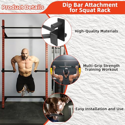 Hulkfit Power Cage Dip Bar Attachments with Multi-Grip Pull up Handles, Heavy Duty Iron Strength Training Accessories for Squat Rack & Power Cage