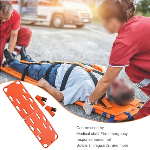 Spine Board Stretcher with Backboard Straps, Foldable Stretcher Medical Transport, Portable EMS Rescue Backboard Lightweight, 73x19.5in, Orange