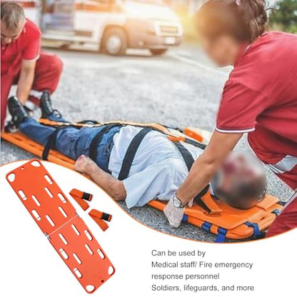 Spine Board Stretcher with Backboard Straps, Foldable Stretcher Medical Transport, Portable EMS Rescue Backboard Lightweight, 73x19.5in, Orange