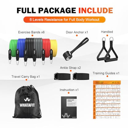 WHATAFIT Resistance Bands, Exercise Bands with Handles, Workout Bands for Working Out, Fitness Bands Set for Home Gym Full Body Strength Training, Muscle Tone, Yoga & Stretching