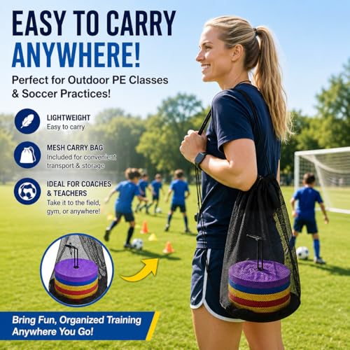 Japard Flat Cones, 48 Pcs 6 Inch Spot Markers, Flat Soccer Cones for Training, Field Court Markers, Soccer Disc, Practice Cones, Training Equipment, Agility Practice, Football