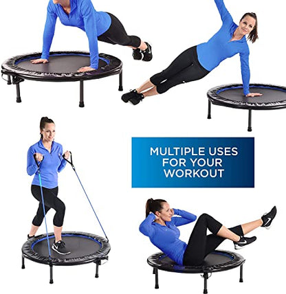 Stamina 36" Foldable Mini Trampoline Rebounder for Adults with Smart Workout App, Black - Portable Fitness Equipment for Home Gym, Cardio and Jumping Training Exercise