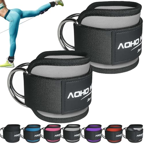 AOHO MOOON Ankle Strap for Cable Machine Attachments, Gym Accessories for Women and Men, Neoprene Ankle Cuffs for glute Kickback, Leg Workouts ande Booty Hip Abductors Exercise - color: Gray - Pair