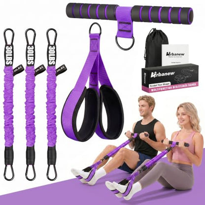 Pedal Resistance Band with Handle, 90LBS Adjustable Exercise Band - color: Purple