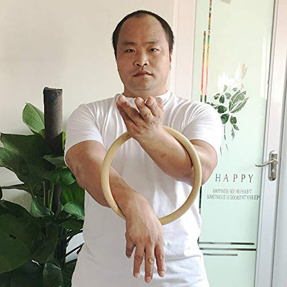 Wing Chun Ring Kung Fu Martial Arts Hand Strength Training Equipment Natural Wood Rattan Stainless Steel Ring for Exercise - color: Rattan 1