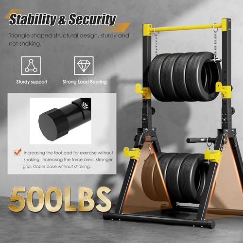 soges Foldable Power Tower, Pull Up Dip Station for Home Gym, 500 LBS Capacity Power Tower with Triangular Design, Adjustable Height Pull Up Bar for Full Body Workout - color: Yellow