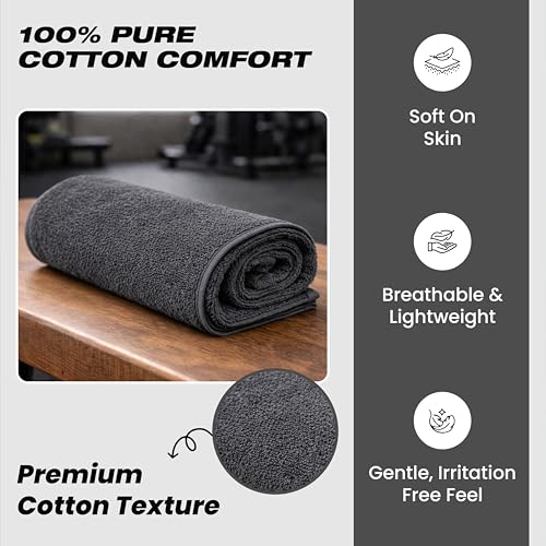 Sports Towel - Double Pack (2 Pieces), 12"x51", Dark Gray, 100% Cotton - Oeko-Tex Certified, Very Absorbent and Quick-Drying, for Fitness, Gym and Yoga - color: Dark Grey