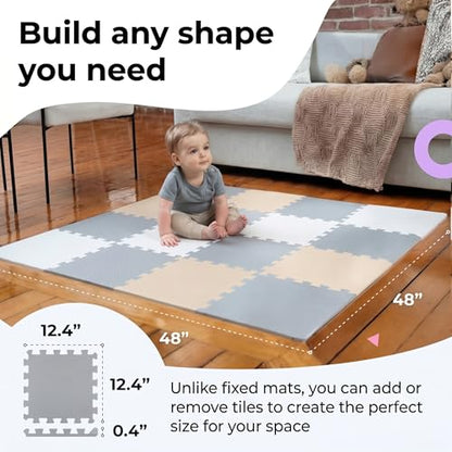 MioTetto Baby Play Mat, Soft Foam Floor Tiles for Kids. Adjustable Interlocking Foam Tiles, Fits with 50x50 Playpen Baby mat for Crawling & Development, Safe & Non-Toxic Playmat for Babies 6-12 Months