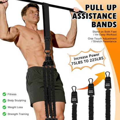 Two Foot Pull Up Assistance Bands,Heavy Duty Pull Up Workout Bands,Adjustable Weight/Size with Comfortable Fabric Feet/Knee Rest for Home Gym Strength Training