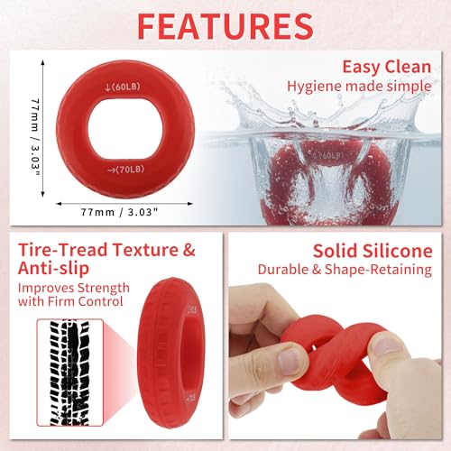 Hand Grip Strengthener, Fingers Exerciser - Silicone Rings for Muscle Training Sports Rock Climbing Finger Rehabilitation,6 Resistance Levels - color: Red(60/70LB)with Box
