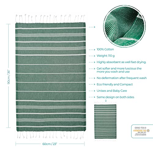 Cacala 100% Turkish Cotton Kitchen Tea Towels, Highly Absorbent Luxury Soft Quick Drying Dish Towel with Hanging Loop for Gym, Yoga, Bath, Sports, Cleaning and Kitchen (23 x 36), Army Green - color: Army Green