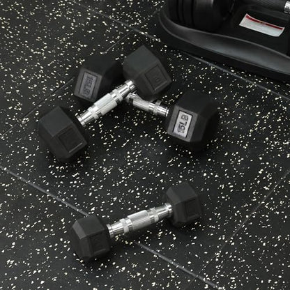 Signature Fitness Rubber Encased Hex Dumbbells with Optional Rack, 10 15 20LB Pairs and 5, 10 and 15 Pairs Weight Sets for Home Gym