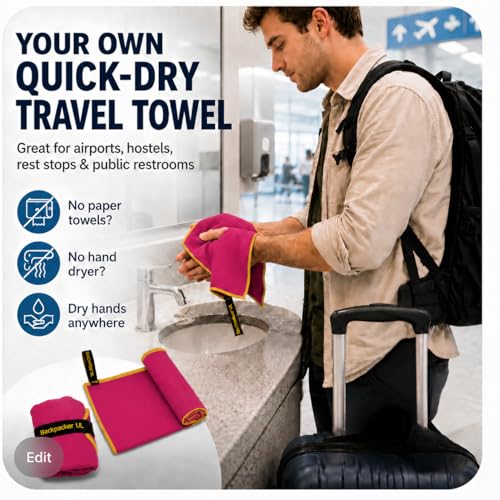 Backpacking Ultralight Quick Dry Microfiber Soft Fast Drying Hand and Face Towel Wash Cloth Camping Yoga Hiking Active Lifestyle Small (Magenta, Small)