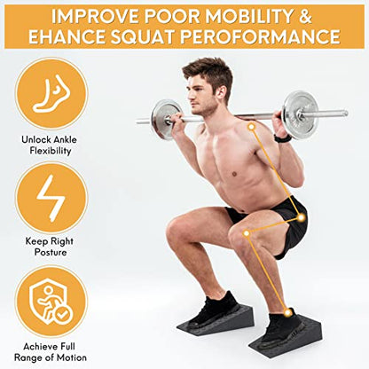 Squat Wedge for Easier Squats: 2-Pack Non-Slip Blocks with Guides | Improve Knees Ankles Mobility for Split Squats Weightlifting Deadlitf Fitness Enthusiasts Home Exercisers Daily Workout