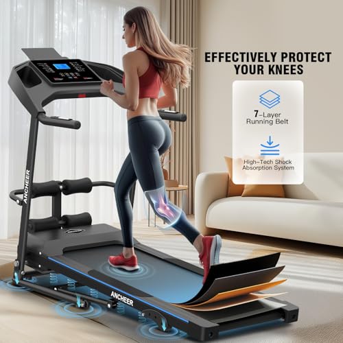 Foldable Treadmill with Sit Up Bench, 2025 Upgrade 3.5HP Portable Treadmills for Home with Incline 350 lbs Capacity, Smart LCD Display Body Fat& Heart Rate, Multifunction Exercise Equipment