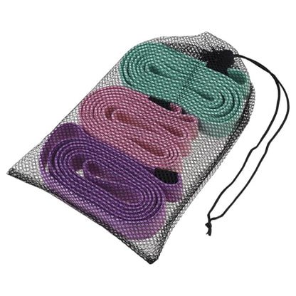 Fabric Resistance Bands - 3-Pack Set, Long Cloth Exercise Bands for Home Workout Strength Training, Yoga & Pilates | with Storage Bag - color: Pink, Green, Purple